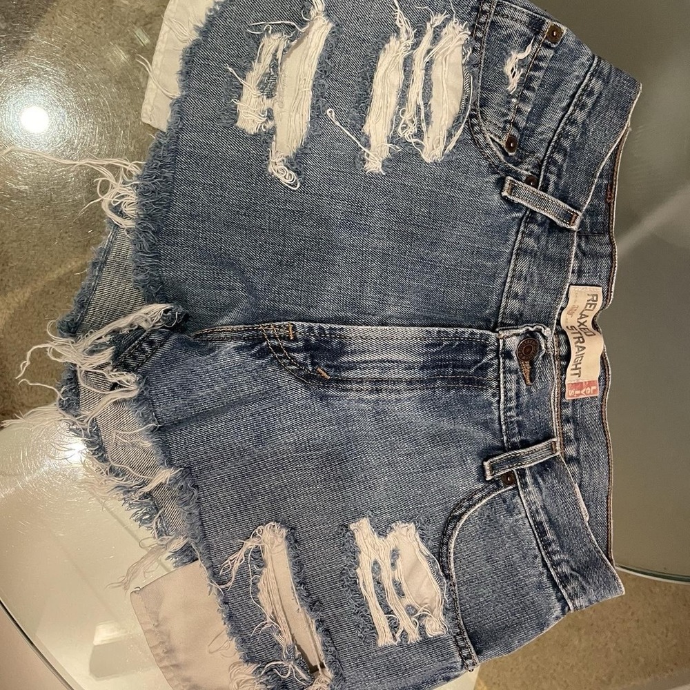 Women's Levi Denim Shorts Size 30, Light Wash With Distress